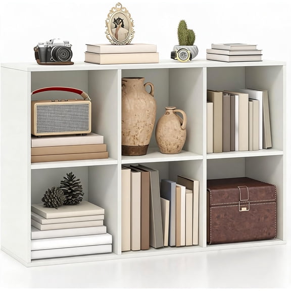 6-Cube Bookcase with Anti-Tipping Kit, 3-Tier Cubby Shelf, White