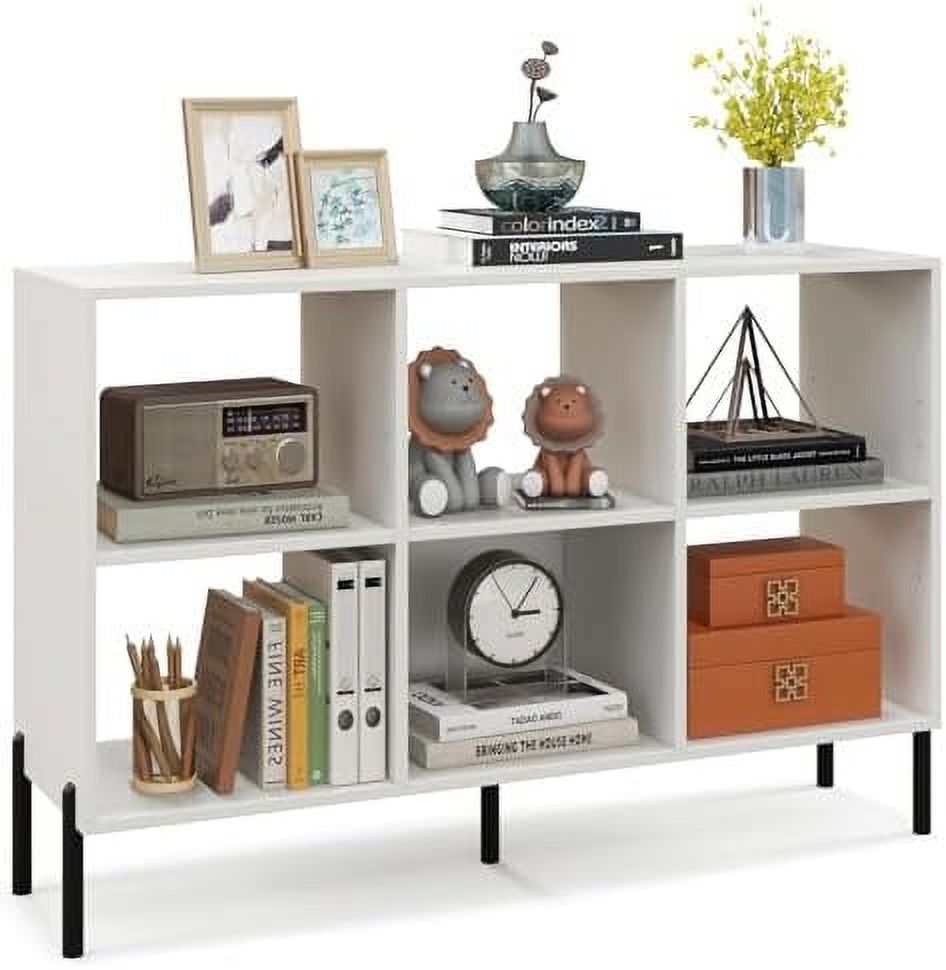 6 Cube Bookshelf 2Tier Wood Open Bookcase with Elevated Metal Legs 5Position Adjustable Anti