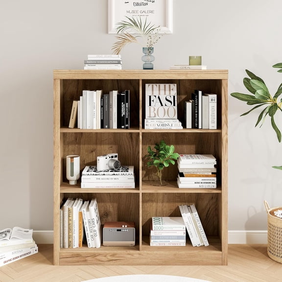 6 Cube Display Shelf, 6 Cube Storage Bookshelf, 3 Tiers Storage Organizer, 53" Tall Cubby Bookcase Modern Bookcase, Wooden Open Bookshelf Freestanding Organizer Shelf for Bedroom, Classroom, Office