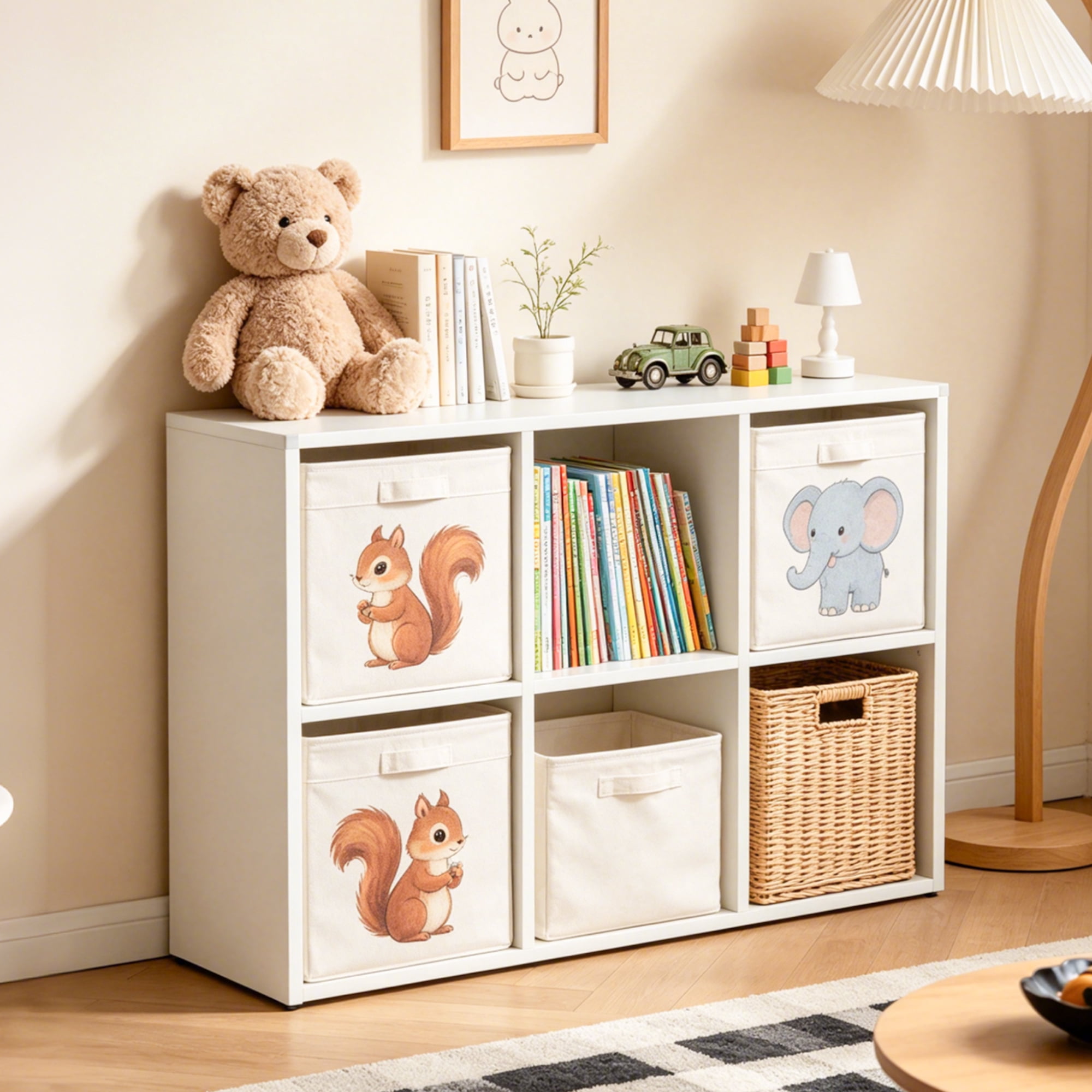6-Cube Metal Bookshelf, White Open Display Storage Organizer, Tool-Free Assembly Shelf for Living Room Bedroom Home Office