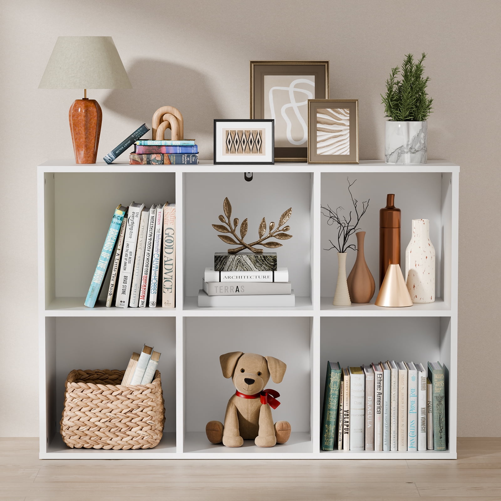 KZElegy 6 Cube Organizer Open Shelf with Anti-Tip Design,Stackable Wood Cubby Bookcase,Toy & Display Bookshelf for Bedroom Living Room, Sturdy Cube Storage Unit,White (1PS)