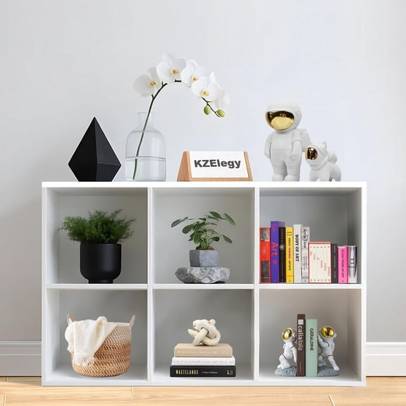 White Bookshelf 6-Cube Storage Organizer Open Bookcase,Toy & Display Storage Organizer Shelf for Home and Office,11in Cube (1PS)