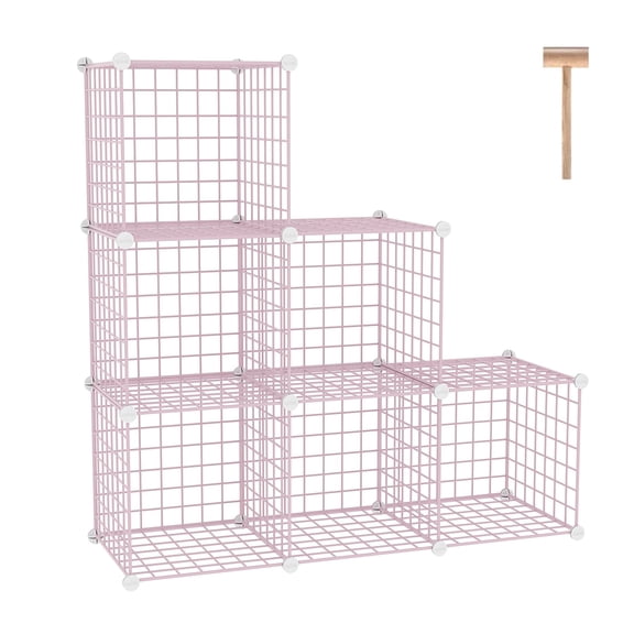 6 Cube Pink Metal Grid Modular Storage Bookcase