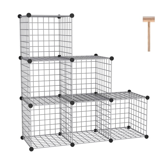 6 Cube Silver Gray Metal Grid Modular Storage Bookcase
