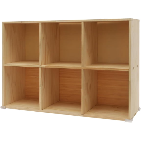 6-Cube Solid Wood Bookshelf, 3-Tier Storage Organizer Semi-Open Floor Display Shelf Closet Cabinet for Home Office Library School, 12" D x 35" W x 24" H