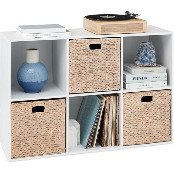 6-Cube Storage Organizer, 13.5in Shelf Opening, Bookcase, Display Shelf, Customizable w/ 3 Removable Back Panels – White