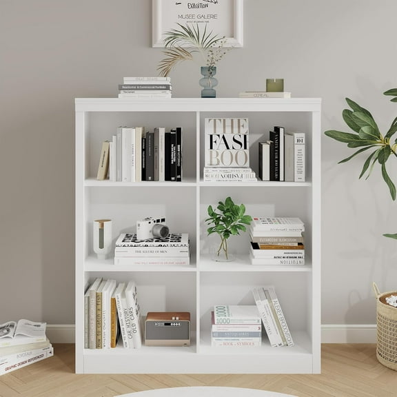 6 Cube Storage Organizer, 53 Inch Tall Bookcase with Anti-Tip Design, Sturdy Wooden Bookshelf for Living Room, Bedroom, Home Office, Swedish Oak Cube Shelf