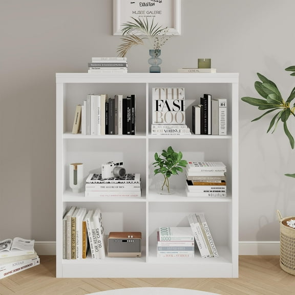 6 Cube Storage Organizer, 53 Inch Tall Bookcase with Anti-Tip Design, Sturdy Wooden Bookshelf for Living Room, Bedroom, Home Office, White Cube Shelf