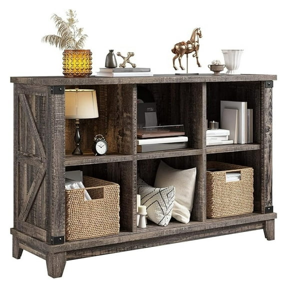 6 Cube Storage Organizer Bookshelf, Wood Cube Shelf Bookcase with Storage, Bookshelf for Living Room and Bedroom,Black Oak