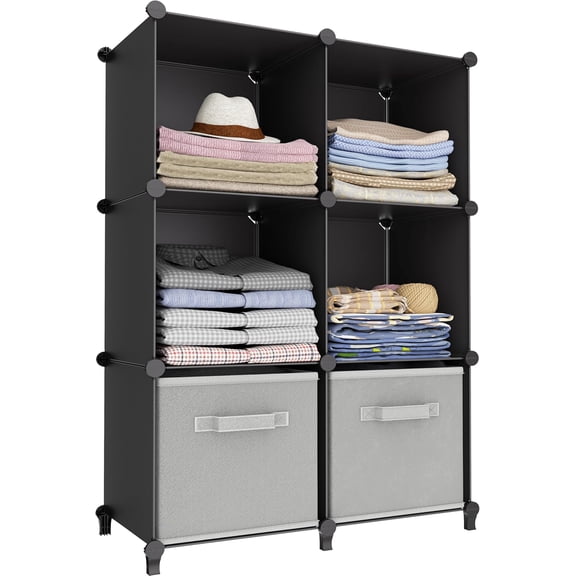 6-Cube Storage Organizer, Closet Organizer Storage Cabinet Shelf Bookcase Bookshelf with Metal Hammer, Storage Cubes Organizer Cabinet for Kids, Closet, Bedroom, Bathroom(11.8x11.8x11.8 inch)Black