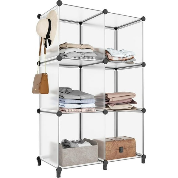 6-Cube Storage Organizer, Closet Organizer Storage Shelf Bookcase Bookshelf with Metal Hammer, Storage Cubes Organizer Cabinet for Kids, Closet, Bedroom, Bathroom, (11.8x11.8x11.8 inch)