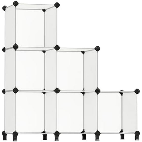 6 Cube Storage Organizer, DIY Closet Shelf, Plastic Clothes Organizer, Modular Bookcase, 11.8 x 11.8 x 11.8 Inch Cubes, with Feet and Rubber Mallet, White ULPC06W