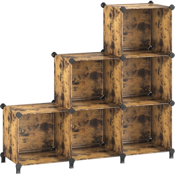 6 Cube Storage Organizer, DIY Closet Shelf, Plastic Clothes Organizer, Modular Bookcase, 11.8 x 11.8 x 11.8 Inch Cubes, with Feet and Rubber Mallet, White ULPC06W