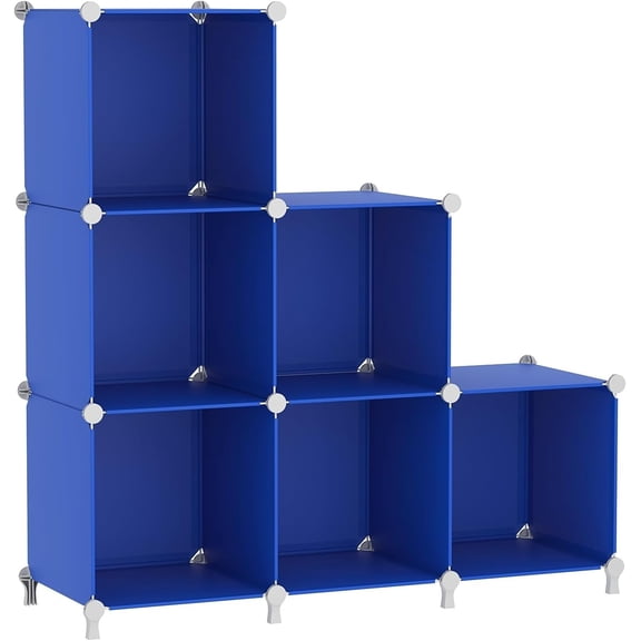 6-Cube Storage Organizer, DIY Stackable Storage Bookshelf, Modular Closet Clothes Shelving for Bedroom & Home, Admiral Blue