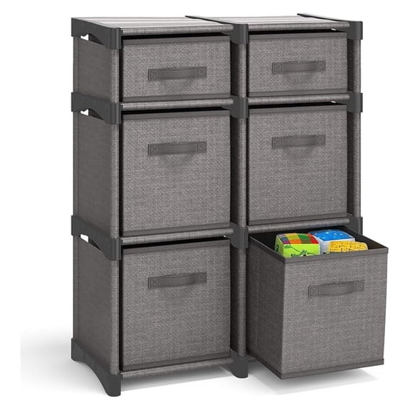 6 Cube Storage Organizer - Gray Cube Organizer Shelf, DIY Storage Cubes Organizer Shelves with Fabric Storage Cubes, Sturdy Cubbies Storage Shelves, Cube Storage Shelf for Bedroom, and More