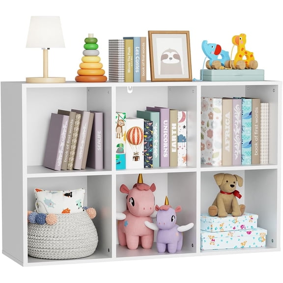 6 Cube Storage Organizer, Kids Cubby Bookshelf, White Cube Bookcase with Closed Back Panel, Thickened Panels, Anti-Tip Kit, Toy Storage Organizer for Nursery, Classroom, Kids Room