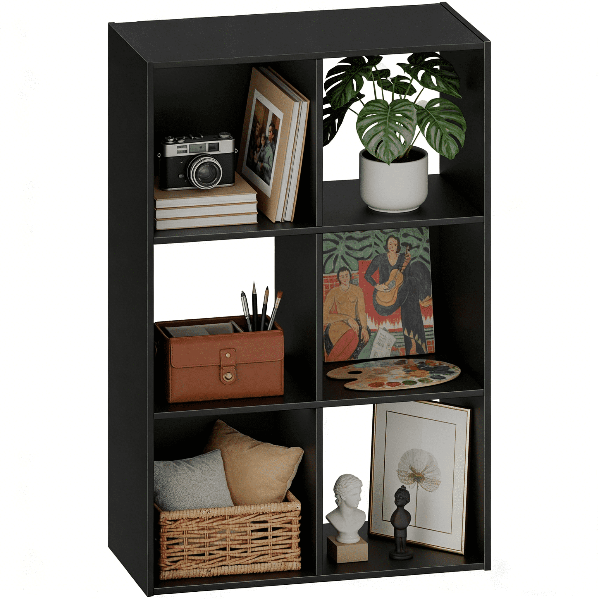 6 Cube Storage Organizer, Open Back Bookshelf with Removable Panels, Vertical or Horizontal Placement, Stackable Bookcase for Living Room, Bedroom, Home Office, Black