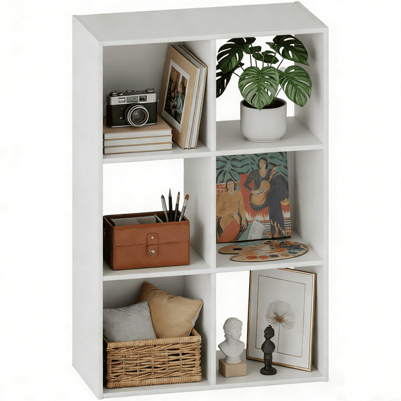 6 Cube Storage Organizer, Open Back Bookshelf with Removable Panels, Vertical or Horizontal Placement, Stackable Bookcase for Living Room, Bedroom, Home Office, White