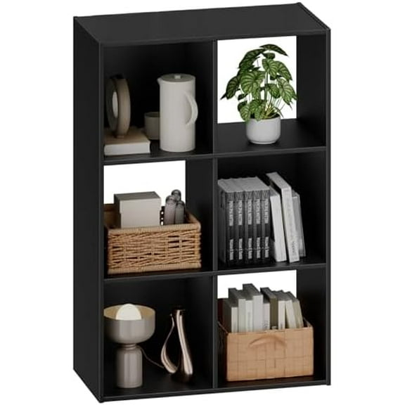 6 Cube Storage Organizer - Open Cube Bookshelf with 3 Removable Back Panels, Display Storage Bookcase for Living Room, Bedroom, Entrance Hall, Home Office，36" L×11.6" W×24" H, Deep Black