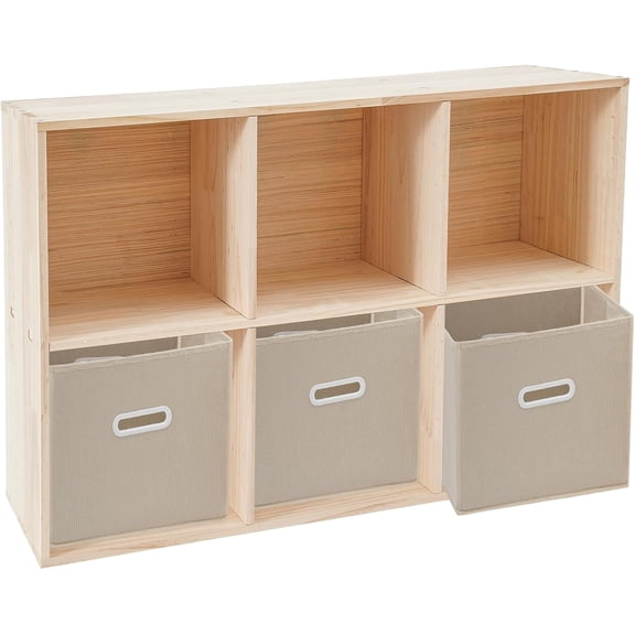 Hanyu 6-Cube Solid Wood Bookcase with Open Shelves & 3 Bins