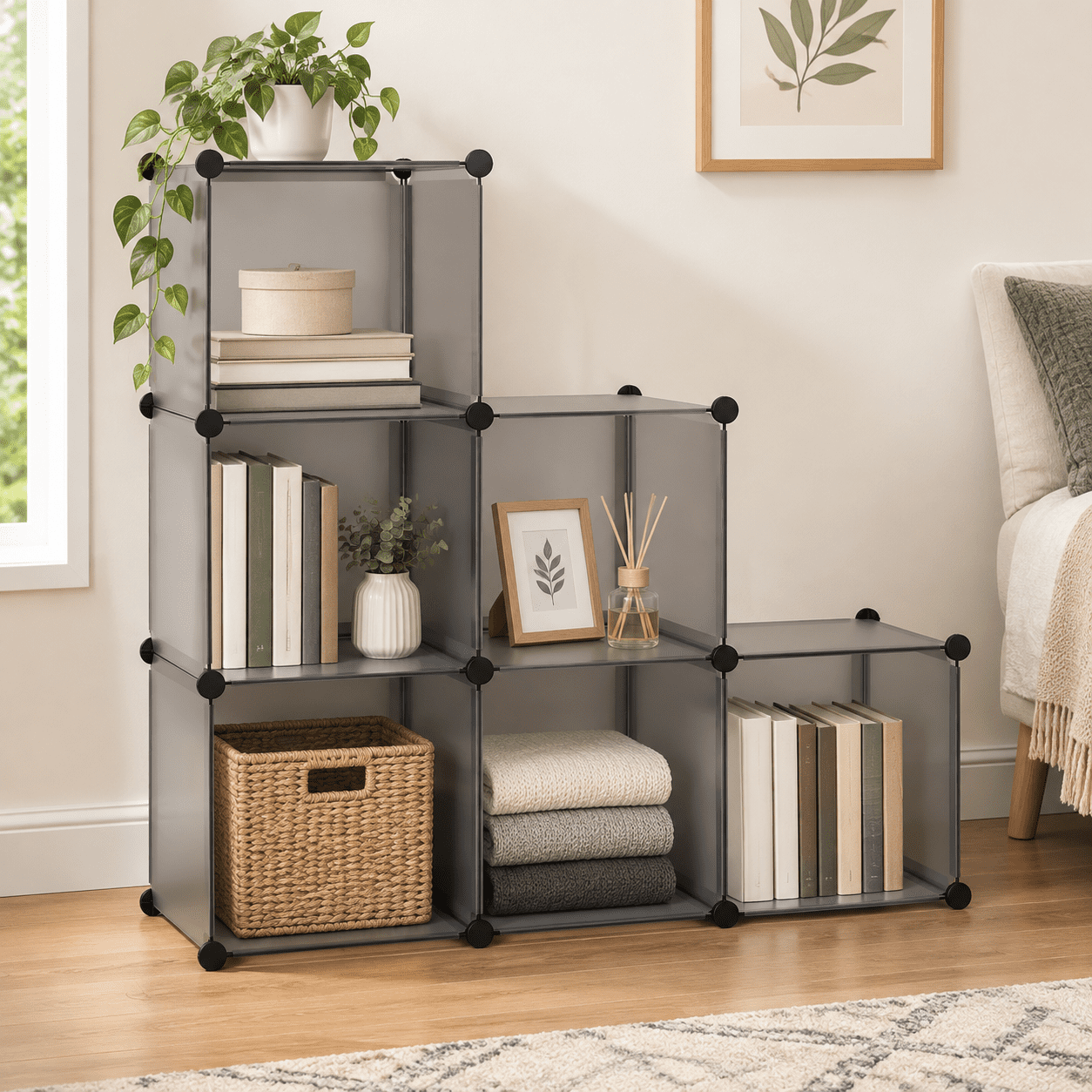 6-Cube Storage Organizer Shelf, Grey, Multi-Functional Display and ...