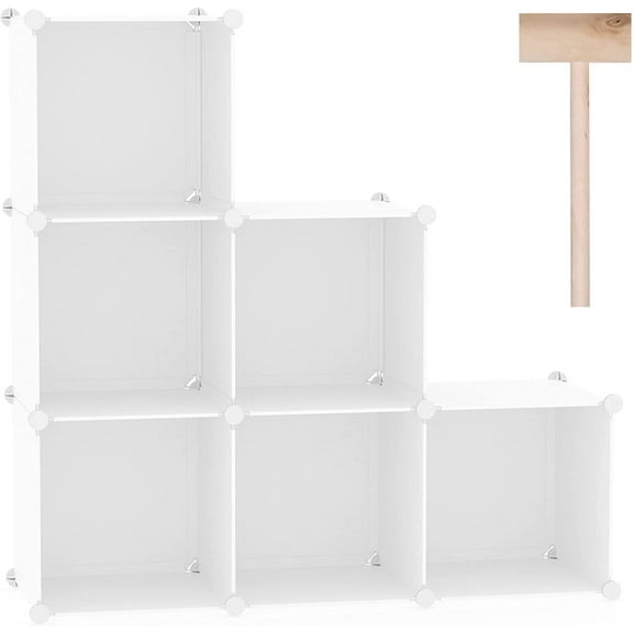 6-Cube Storage Organizer, Stackable Cubes Shelves, Portable Bookshelf, Plastic Clothing Closet DIY Modular Shelving Units for Wardrobe, Home, Milky