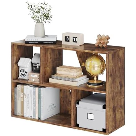 6 Cube Storage Organizer, Wooden Storage Shelves Bookcase with Back Panels, Stackable Display Bookshelf for Living Room, Bedroom, Study, Hallway, Rustic Brown