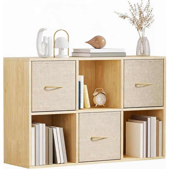 6 Cube Storage Organizer with 3 Fabric Bins and Removable Back Panels Bestseling