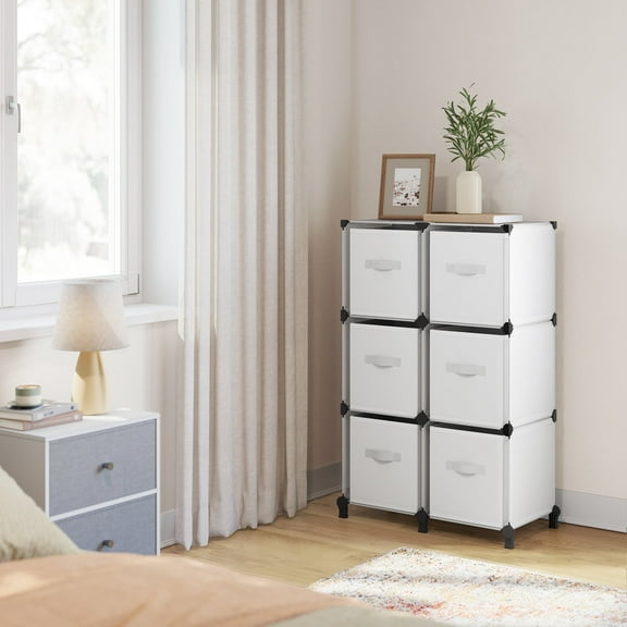 6 Cube Storage Organizer with Storage Boxes Collapsible Non-Woven Fabric Bins for Bedroom Living Room Cloud White