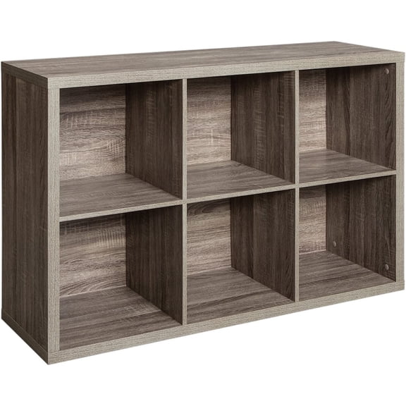 6 Cube Storage Shelf Organizer Bookshelf with Back Panel, Easy Assembly, Wood, Weathered Gray