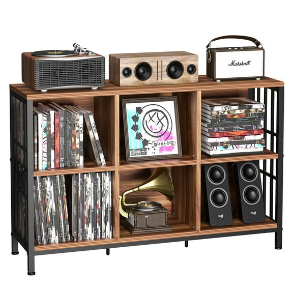 6-Cube Storage Shelf with Metal Frame - Heavy Duty Vintage Bookcase, 47.24" Wide Organizer with Adjustable Feet & Back Panel for Living Room, Office