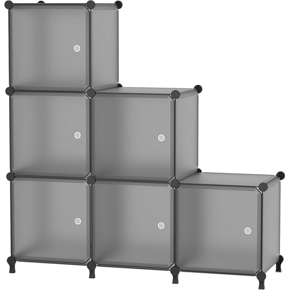 6-Cube Storage Unit with Doors, Cube Organizer for Bedroom, Wardrobe & Under Stairs, 30x30x30cm Compartments, Space-Saving Closet Storage, Grey