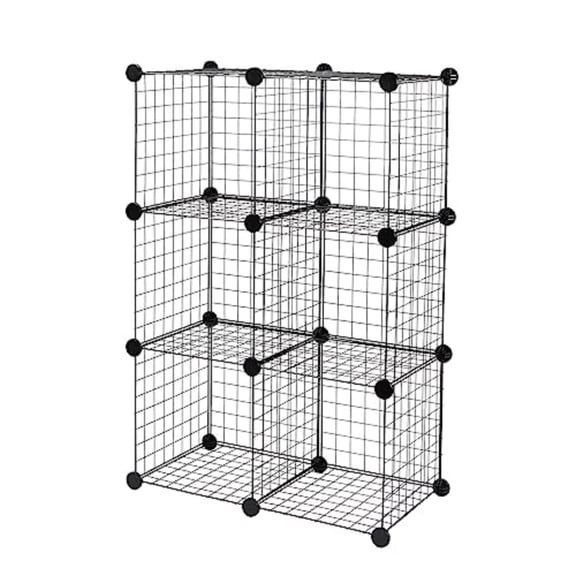 6-Cube Wire Grid Stackable Storage Organizer Metal Shelving Unit No-Tool Assembly 26"W x 38"H x 12.6"D Black