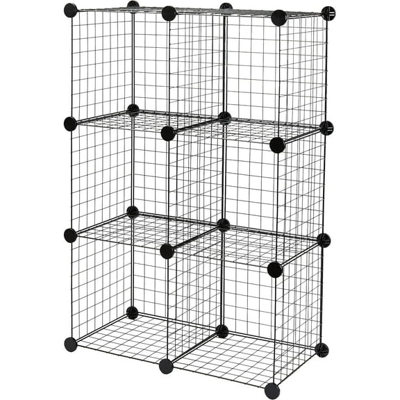 6-Cube Wire Grid Stackable Storage Organizer, Metal Shelving Unit, No-Tool Assembly, 26"W x 38"H x 12.6"D, Black
