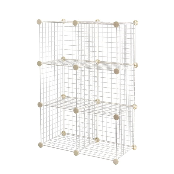 6-Cube Wire Grid Stackable Storage Organizer, Metal Shelving Unit, No-Tool Assembly, 26"W x 38"H x 12.6"D