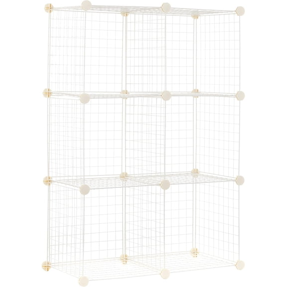 6-Cube Wire Grid Storage Organizer, Stackable Modular Shelves for Closet, White, 14.6"D x 30.3"W x 44.8"H