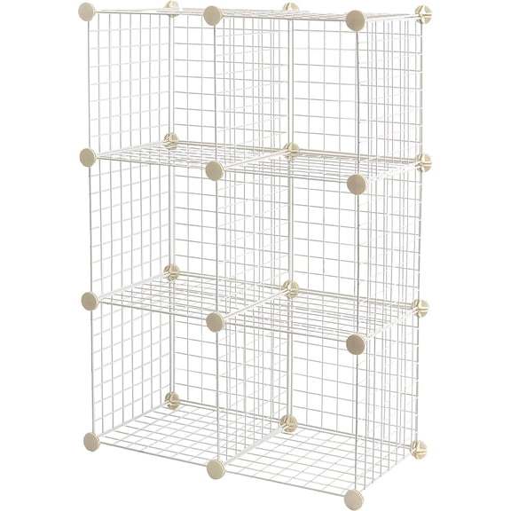 6 Cube Wire Grid Storage Shelves, 12 x 12 Inch Stackable Cube Organizer, Modular Metal Storage Rack for Closet, Bedroom, Office, Home Organization, White
