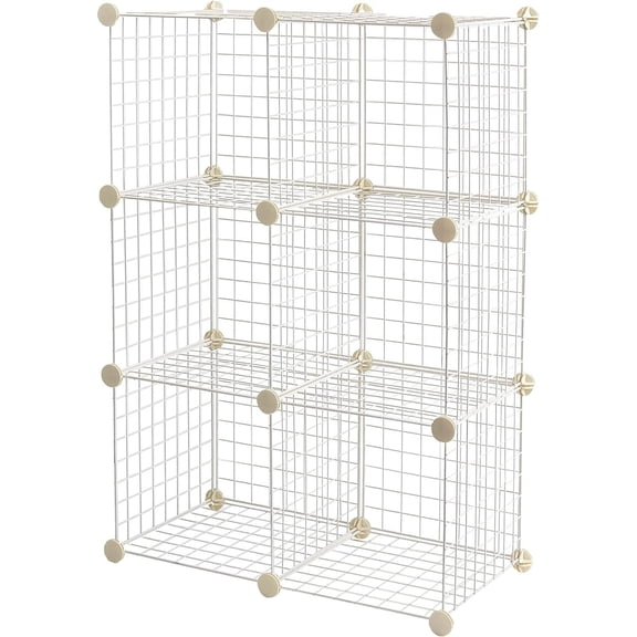 6-Cube Wire Grid Storage Shelves, 12 x 12-Inch Stackable Organizer Cubes for Closet, Office & Home, White