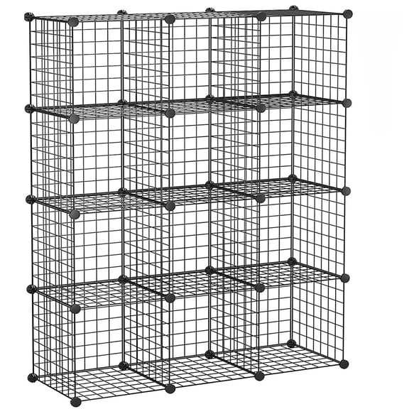 6-Cube Wire Grid Storage Shelves, Stackable Modular Cube Organizer Black