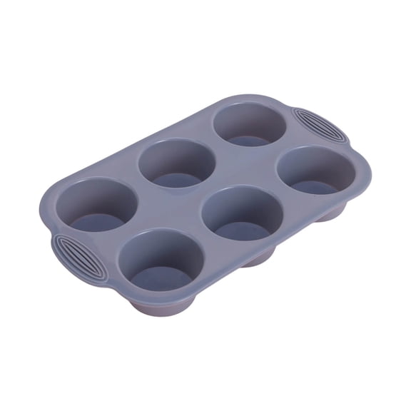 6-Cup Food Grade Silicone Muffin Pan Non-Stick Flexible Cupcake Baking Mold Heat Resistant Reusable Bakeware For Oven Microwave Freezer(Grey)
