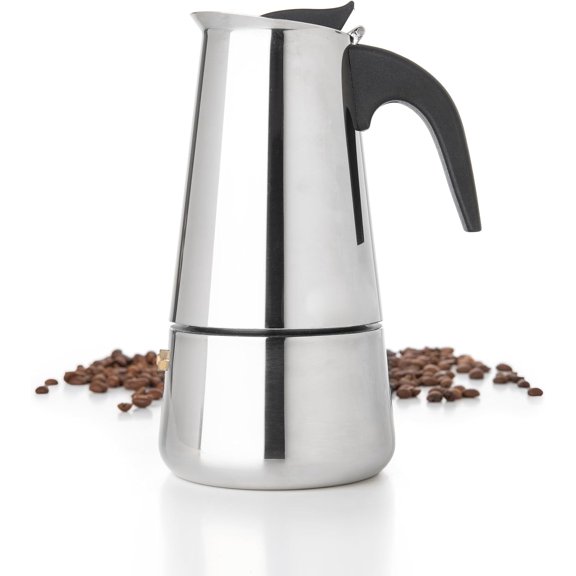 6 Cup Greca Stovetop Espresso Pot 300ml/10oz, Moka Pot with Coffee Percolator Design, Stainless Steel Stove Top Coffee Maker for Camping or Home Use,Italian Stovetop Espresso Maker