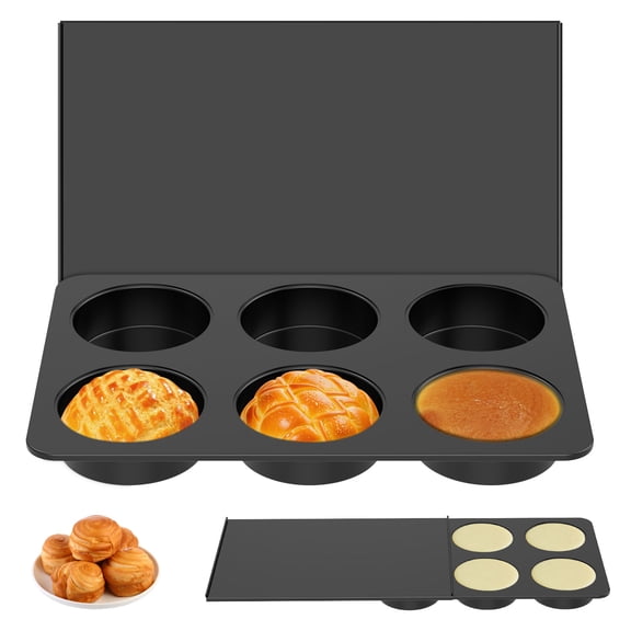 6 Cup Muffin Top Pan with Sliding Lid Reusable Hamburger Bun Pan with Nonstick Coating Easy Release and Clean for Home Kitchen Baking