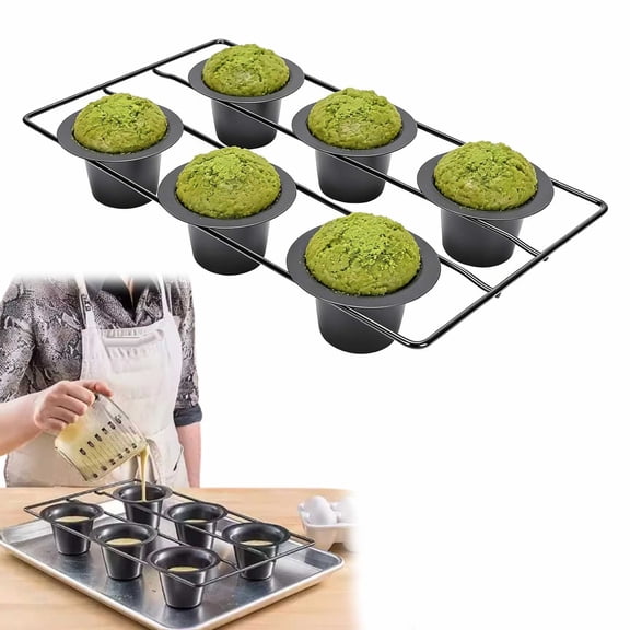 6-Cup Popover Pan, Nonstick Carbon Steel Muffin and Pudding Pan with Cooling Rack, Professional Baking Tray