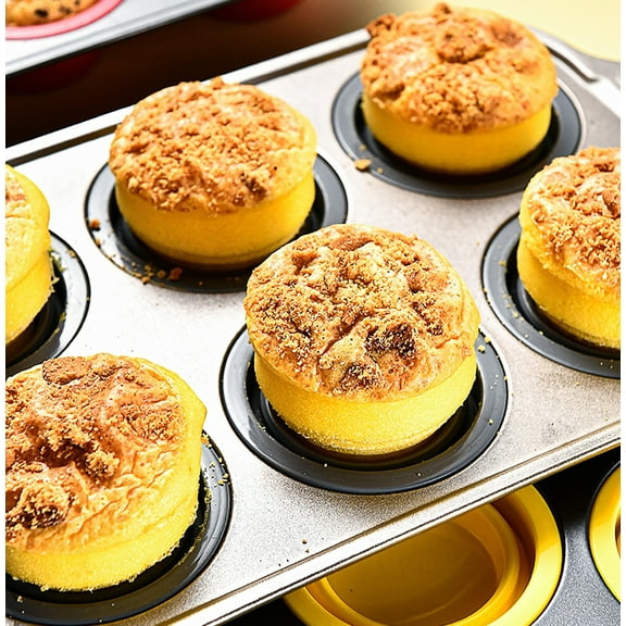 6-Cup Silicone Cake Pan with Metal Frame Non-Stick Press Release Muffin Cupcake Baking Mold for Homemade Desserts