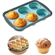 6-Cup Square Silicone Baking Pan Set - Oven & Dishwasher Safe, Non-Stick Easy Release Cake Mold, Blue and Pink Options