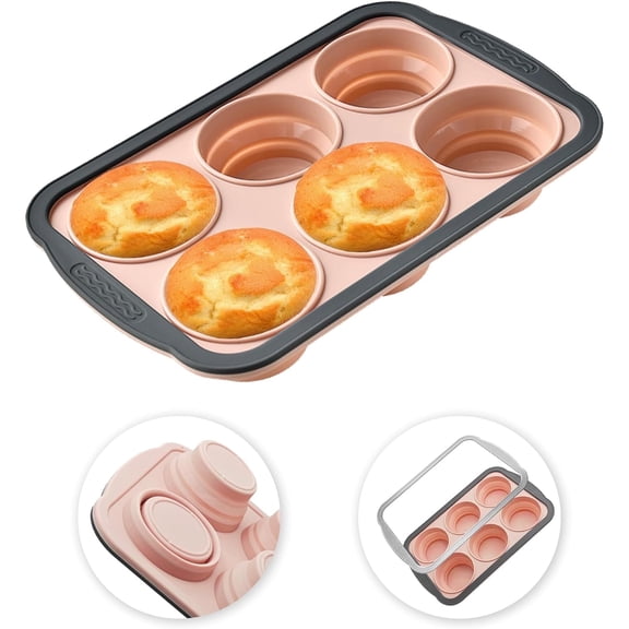 6-Cup Square Silicone Baking Pan Set - Oven & Dishwasher Safe, Non-Stick Easy Release Cake Mold, Blue and Pink Options