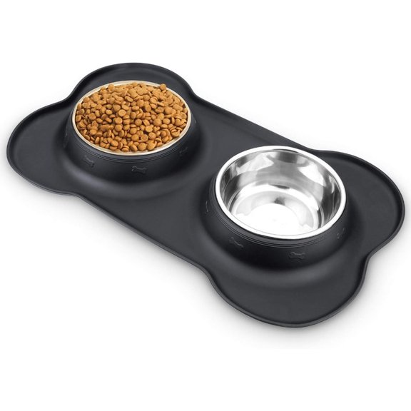 6-Cup Stainless Steel Dog Bowls Set – No-Spill, Non-Skid Mat – Durable & Easy Clean for Dogs & Cats