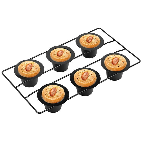 6 Cups Metallic Non Stick Popover Baking Pan Carbon Steel Thickened Structure Fixed Base Wire Rack Design for Baking Pudding Cupcake​