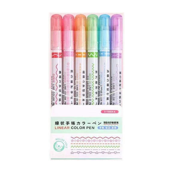6 Curved Nib Outline Pens, ZzCityTK Quick-Dry Dual Tip Graffiti Markers for Note Taking, 5ml Dry Ink Color Emphasis Pens with Storage Case