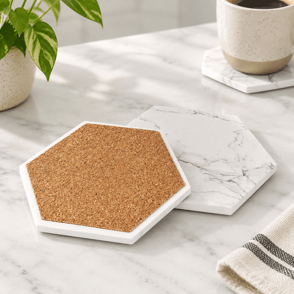 6 Cute Marble Absorbent Stone Coaster Set With Holder White Ceramic Coster